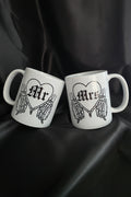 Mr & Mrs Skeleton Hand Heart Mugs - Gothic Wedding or Anniversary Gift Set
